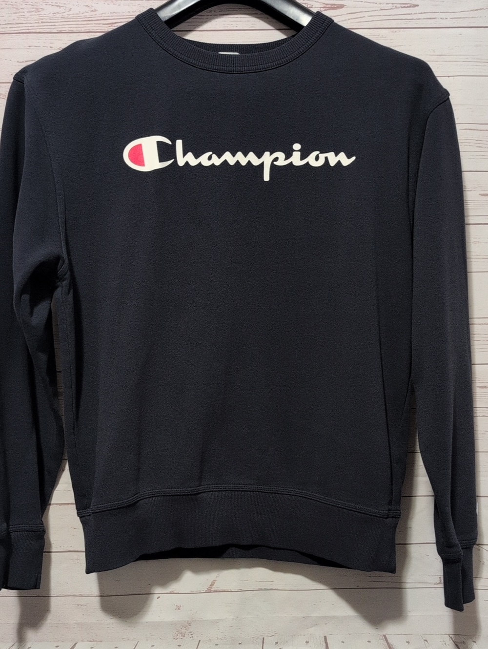 Champion Men’s Crewneck Athleticwear Sweatshirt Navy Blue with White Logo